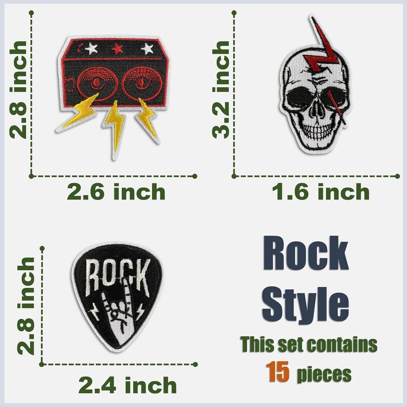Cazzon Dark Embroidered Applique Iron On Patches for Backpacks, Rock Band Patches for Jackets, Cool Sew Patch for Clothing, Jeans, Hats, DIY Accessories (Dark10 15 Pcs) - Image 2